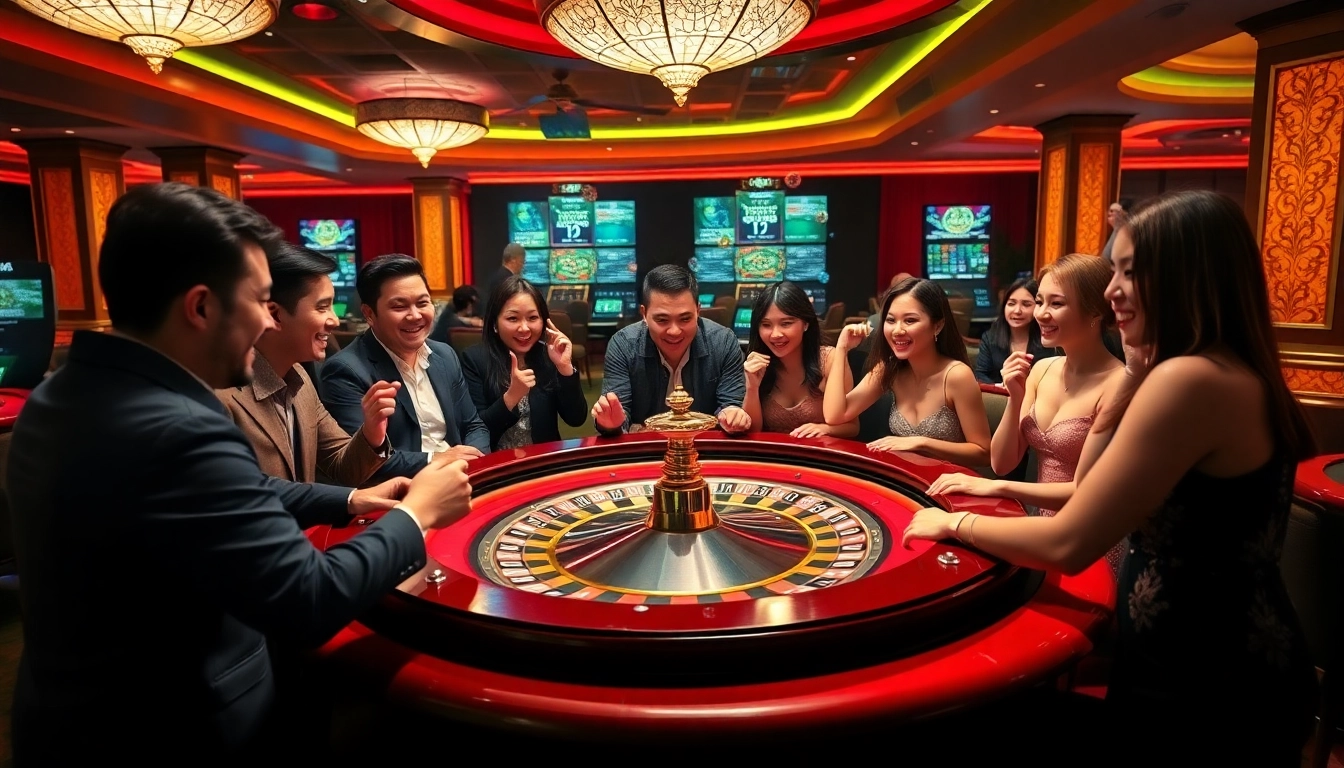 SUNWIN 88 casino excitement at a roulette table with players celebrating wins and vibrant chips.